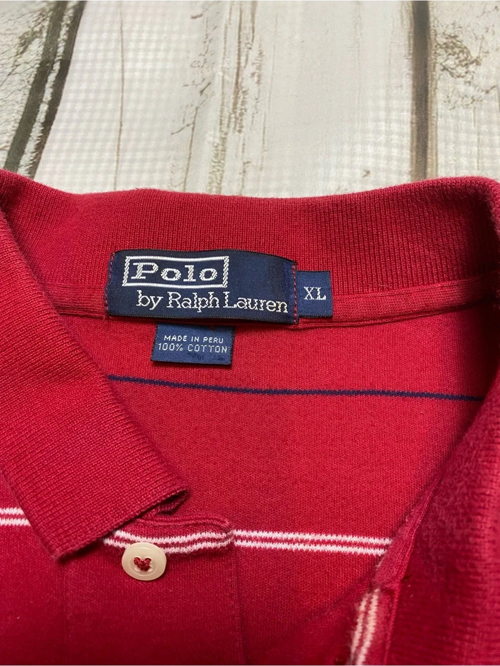 Ralph Lauren Red Polo with White Stripe Detail Sz-XL